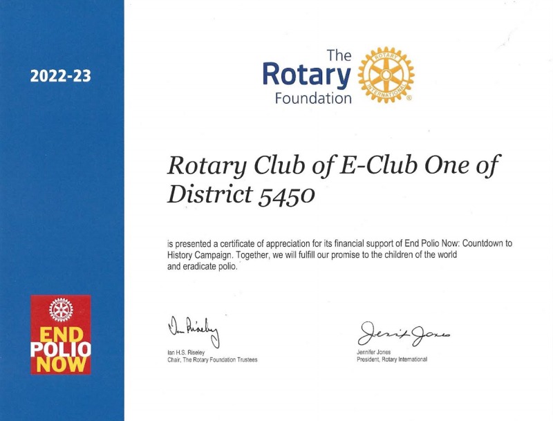Certificate of Appreciation – Polio